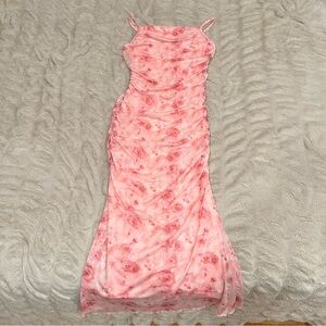 GORGLITTER Pink Floral Maxi Dress